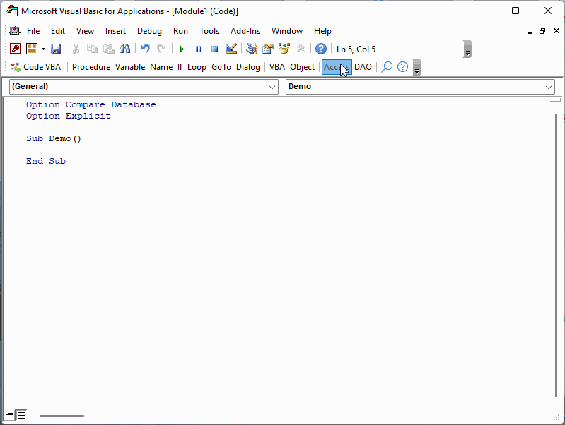 ms access form menu