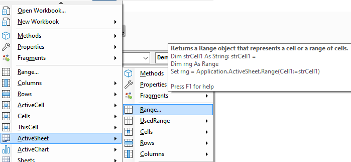 ActiveSheet Range menu