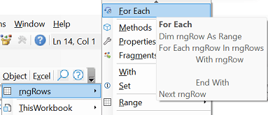 loop the rows in range rngRows