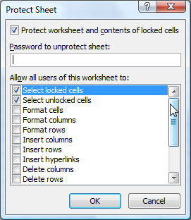 protect worksheet dialog