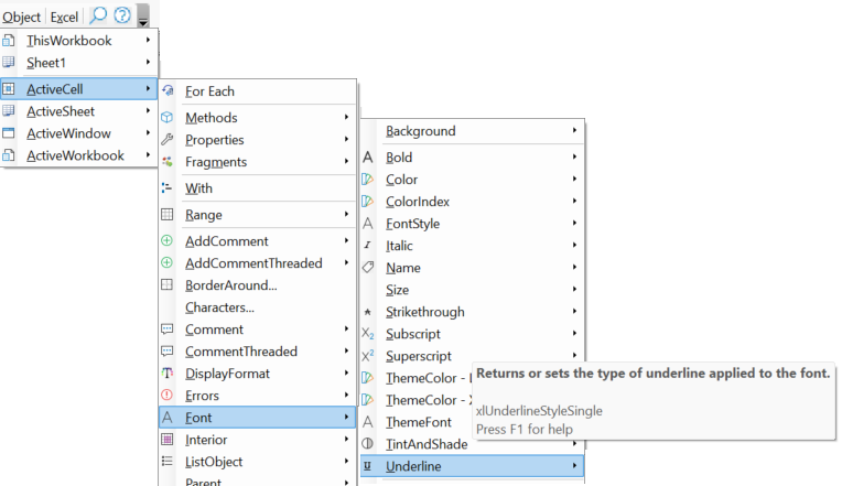 Underline Style current value