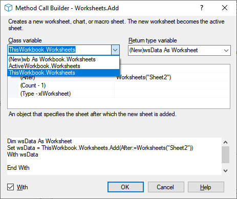 add a worksheet using the builder