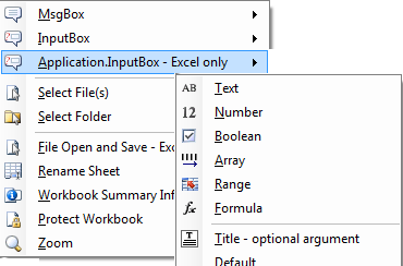 menu excel dialogs