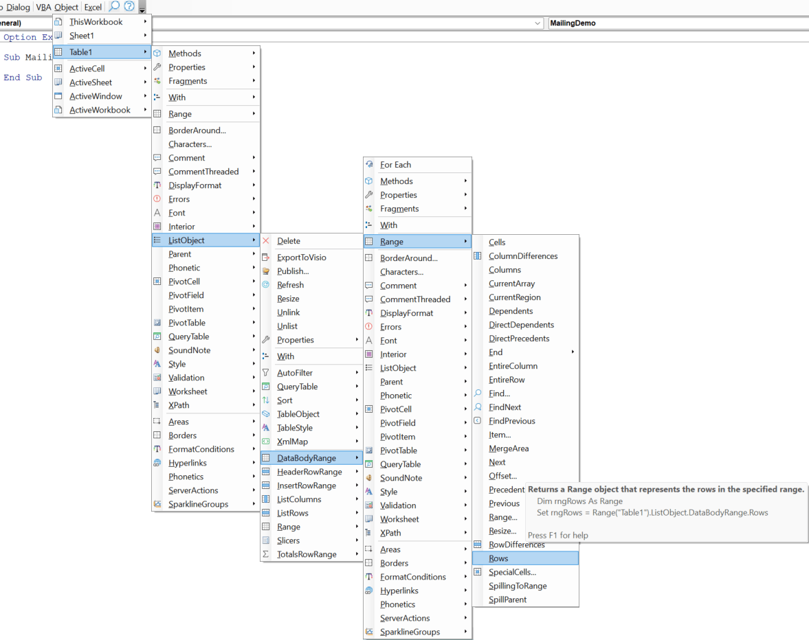 provide listobject DataBodyRange