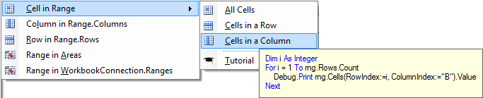 range cells for each menu