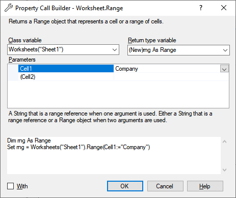 vba set range variable from worksheet using the Code VBA Range method builder