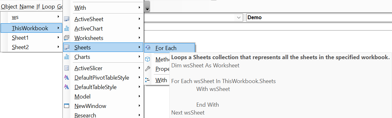 For Each sheet in ThisWorkbook.Sheets