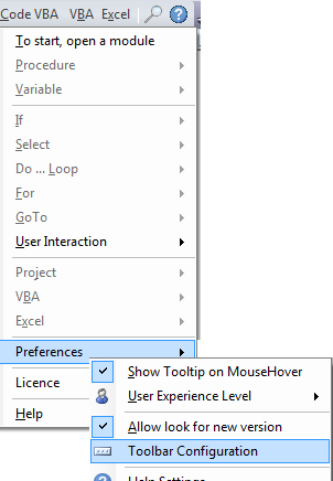 Preference Toolbar Configuration