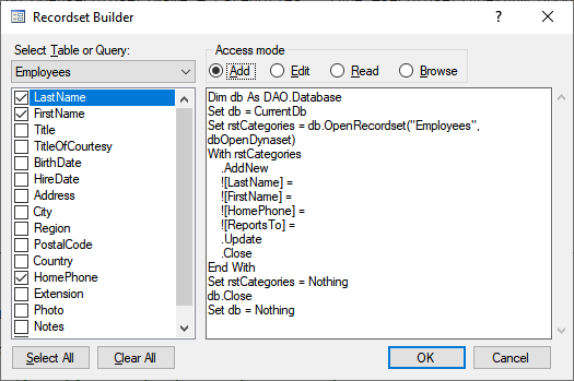 How To Work With Recordset (Dao) In Ms Access