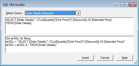 Construtor SQL VBA