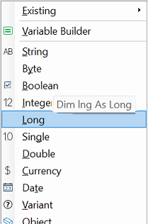 declare variable in code vba