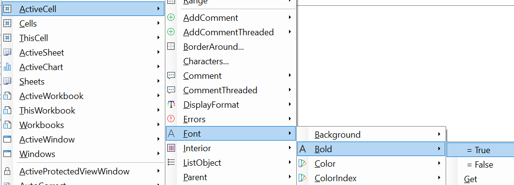 excel make activecell font bold via menu