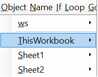 Object menu Excel
