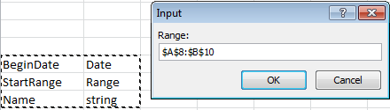 Select names and types from the Excel sheet