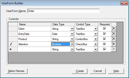 Construtor UserForm