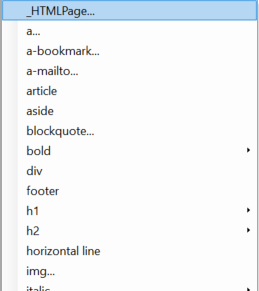 top items in html writer menu