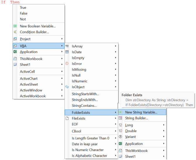 conditions intellisense menu