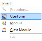 Insert User Form menu