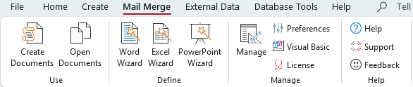 Access Mail Merge Access ribbon tab