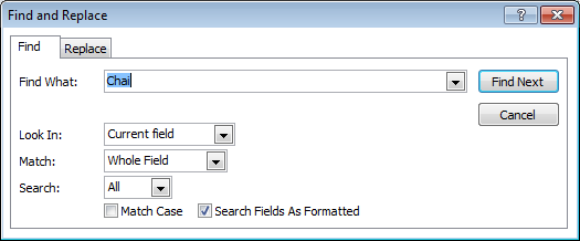 DoCmd.RunCommand acCmdFind opens the Find and Replace dialog