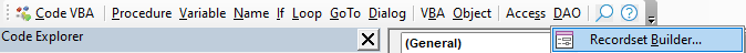 start the Recordset Builder from toolbar submenu DAO