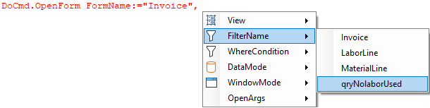 Open Form set filtername parameter