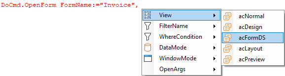 Open Form parameter info also shows defaults