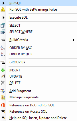 menu access sql