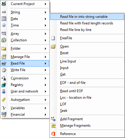 Code VBA menu read text file contents into a string variable