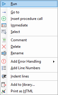 Code Explorer shortcut menu