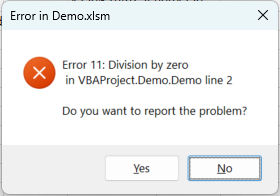 Code VBA error handler with reporting