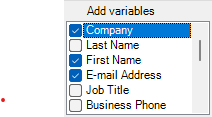 Add Variables list box