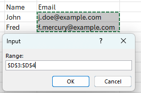 select range email with addresses