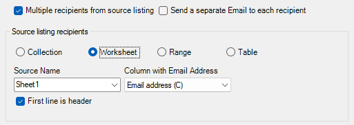 select recipients source listings Excel