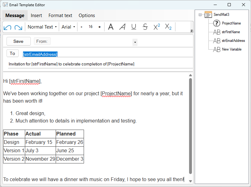 use email template editor to help implement email merge