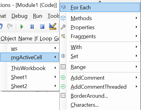 work on object variable from menu