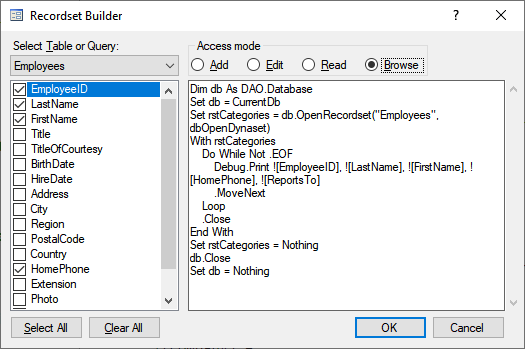DAO und ADO Recordset Builder