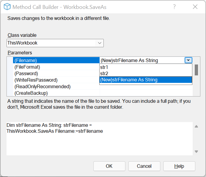Save ThisWorkbook As using code vba method builder