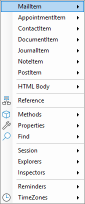 Outlook Application Menu