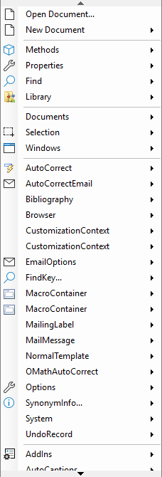 Word Application Menu