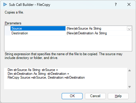 file copy procedure call builder