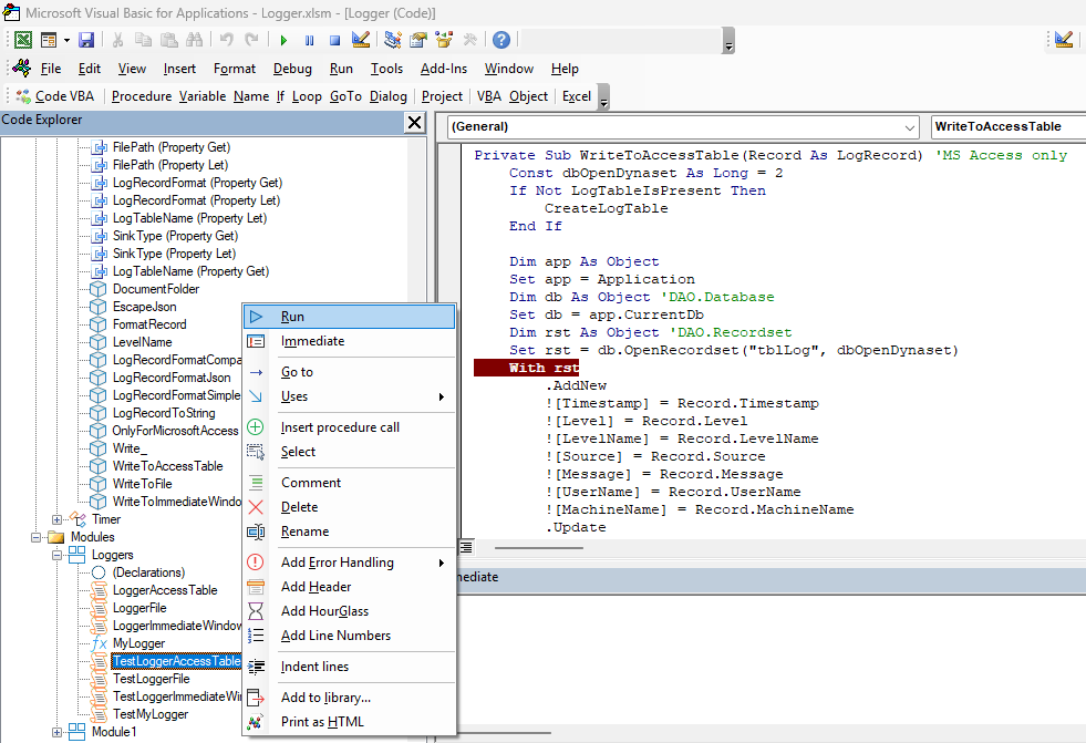 Run procedure with breakpoint